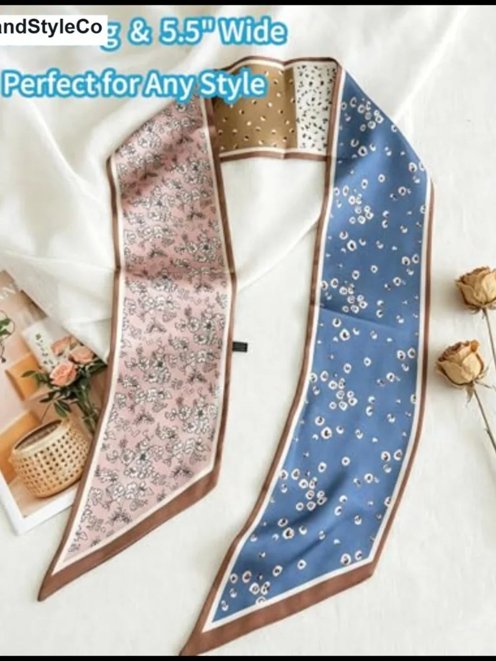 Women's Long Skinny Scarf Lightweight Silky Polyester Multipurpose Neck Hair